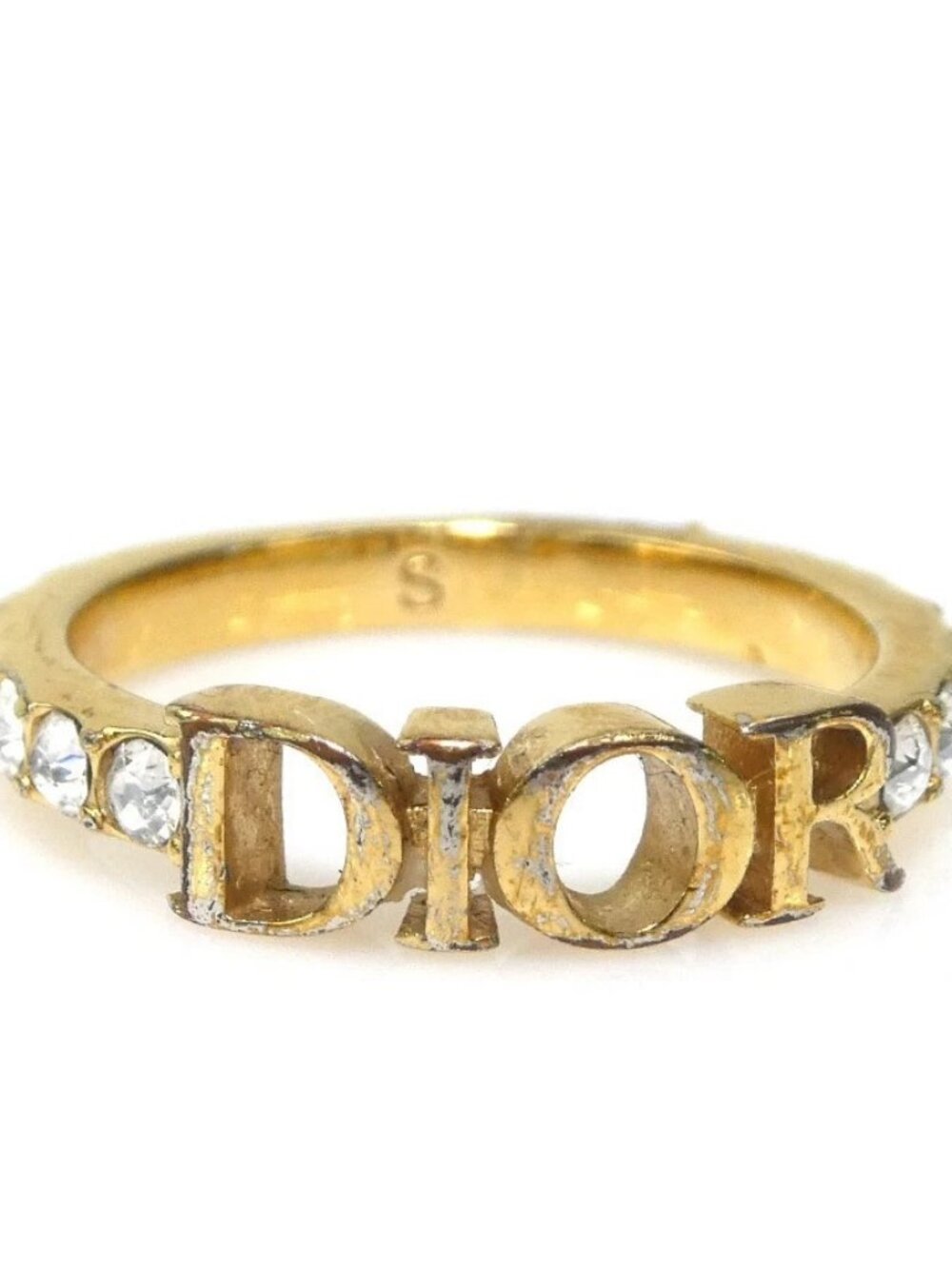 Auth Christian Dior Ring Gold Metal/Rhinestone